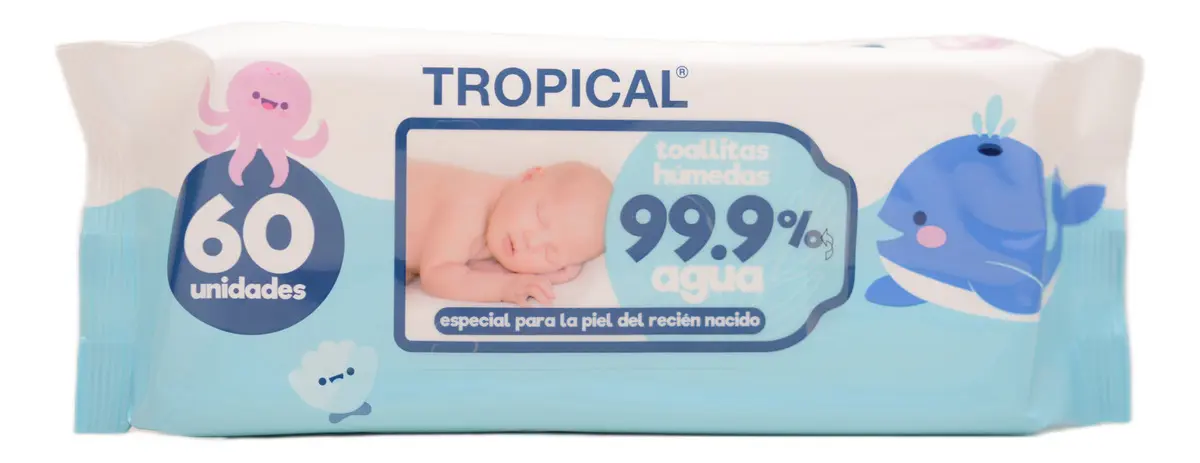 TOALLITAS HUMEDAS TROPICAL 99,9% AGUA 60 UN
