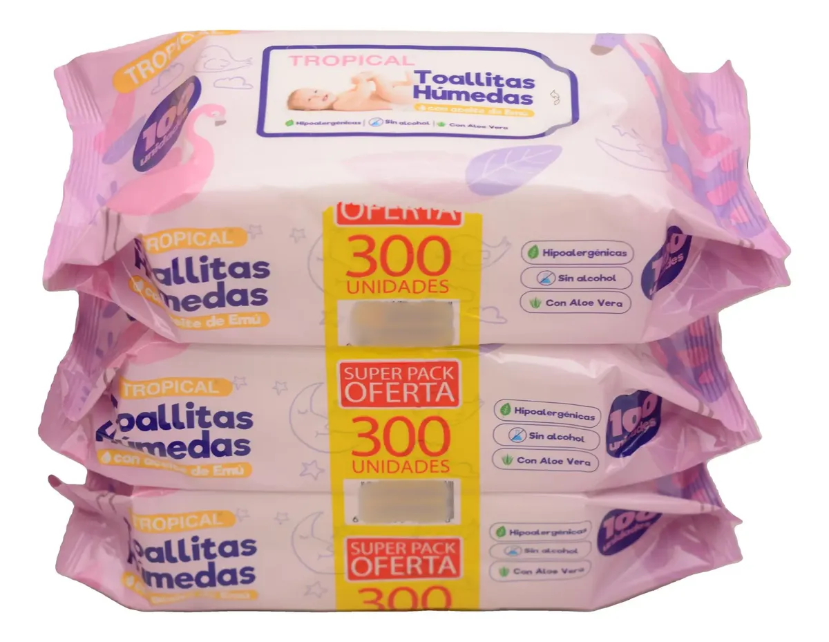 TOALLITAS HUMEDAS TROPICAL CON ACEITE DE EMU  3X 100 UNID